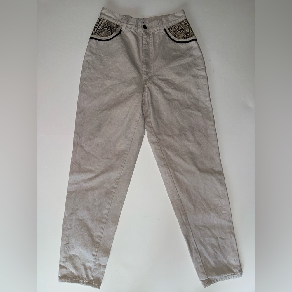Vintage Davi David White Jeans With Snake Skin Pockets Size 12 Made In USA *FLAW